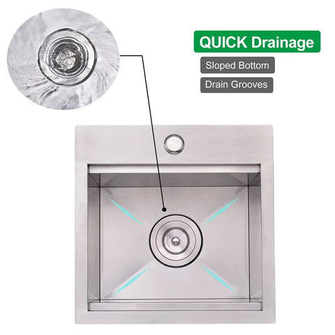Stainless Steel Bar Sink 15 x 15 Inch Drop In Topmount Workstation Single Bowl Perfect For Kitchen Office Laundry Wet Bar RV Outdoor