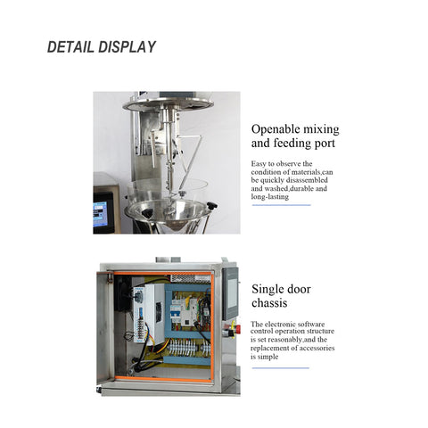 High Precision Electric Auger Filler Machine For Spices And Toner Powders 0.5 To 300 Grams with open mixing port and chassis display.