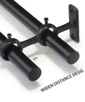 Close-up of Three Piece Adjustable Curtain Rod Brackets Set With Double Wall Mount Holders in black finish, fits 5/8-1 inch rods