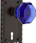Craftsman Plate With Keyhole And Double Dummy Waldorf Cobalt Door Knob In Timeless Bronze Solid Brass Backplates With Lead Crystal Detail Old School Restoration Ready For Pre Drilled Doors Easy Push Pull No Latch