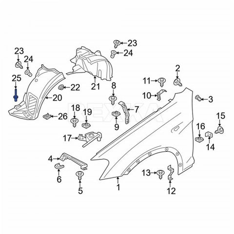30 Pcs Fender Liner Rivets for BMW Wheel Arch Trim Bumper Cover Nylon Expanding Rivets in diagram with parts numbered 1-26