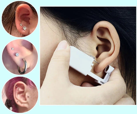 Disposable Ear Piercing Gun Kit For Cartilage With 2mm 3mm 4mm Studs, Includes Six Piercing Guns, Marker Pen, Cleaning Pads, Waterproof Ear Covers, And Silicone Earring Backings, used on ear cartilage