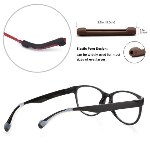 12 Pairs Silicone Eyeglasses Retainers Anti Slip Glasses Temple Holders Stay Put Stoppers For Sports And Study shown on glasses