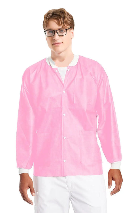 10 Pack Hip Length Unisex Lab Jackets With Knit Cuffs And Pockets Light Pink Extra Small Autoclavable And Washable Up To Five Times 3 Layer SMS Fabric Ideal For Dental Medical Clinics Labs Pharmacies