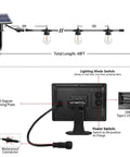 Diagram of Outdoor Solar String Lights 48ft USB Rechargeable Patio Lights showing solar panel, bulbs, and charging features.