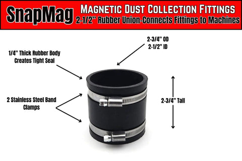 SnapMag 18-Piece Magnetic Dust Collection Super Pack 2-1/2 inch rubber union with stainless steel clamps for dust collection systems.