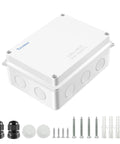 Waterproof Electrical Junction Box With 10 Reserved Holes, Tough ABS Enclosure, IP65 Dustproof And Weather Resistant, 5.9 By 4.3 By 2.8 Inches, White, with mounting accessories
