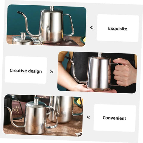 Smooth Pour Long Spout Coffee Kettle With Lid Stainless Steel Tea Pot For Home Office Brewing Gear Non Drip Design in use.