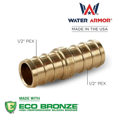 Water Armor 1/2" PEX Eco Bronze fitting from Half Inch PEX Fittings Bundle 220 Pack With 22 Elbows 22 Tees 22 Couplings And 154 Crimp Rings For PEX To PEX Plumbing Connections Stress Corrosion Cracking Resistant And DIY Friendly Built To Last