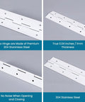 Two Pack 12 Inch White 304 Stainless Steel Heavy Duty Continuous Piano Hinges With Screws shown with thickness details and features.