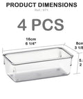Clear Drawer Organizer Set Of 4 Pieces For Office, Home, Kitchen And Makeup Storage, Grab And Go Crystal Clear Plastic Modular Box Trays For Junk Drawers, Easy To See And Use, Each Measures 6.25 X 3.13 X 2.13 Inches, product dimensions illustration