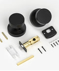 Matte Black Privacy Door Knob With Lock, Built To Last Heavy Duty Round Vintage Interior Door Handle For Bedroom And Bathroom, Fits Standard Doors 1 3 8 To 1 3 4 Inches. Includes knobs, latch, and screws.