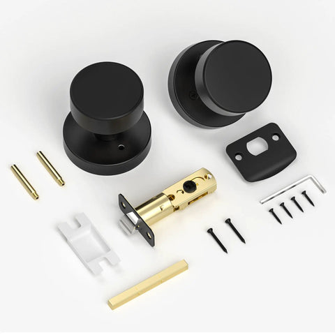 Matte Black Privacy Door Knob With Lock, Built To Last Heavy Duty Round Vintage Interior Door Handle For Bedroom And Bathroom, Fits Standard Doors 1 3 8 To 1 3 4 Inches. Includes knobs, latch, and screws.