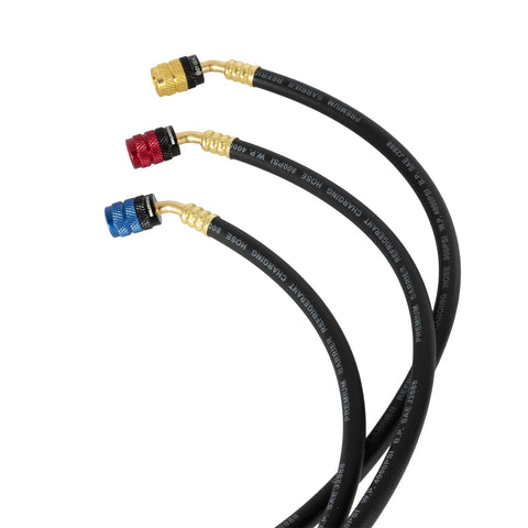36 Inch Easy Seal Hvac Refrigerant Charging Hose With 1 4 And 5 16 Sae Fittings No Sweat Leak Block Smooth Swivel Neck For Mini Split Ac Fixing And Tight Squeeze Service Runs