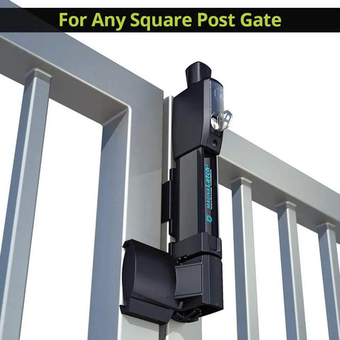 MagnaLatch Vertical Pull 12 Inch Gate Latch With Magnetic Lock System installed on a square post gate
