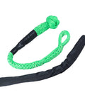 4 Pack Green Synthetic Soft Shackles Rope With Protective Sleeve shown with black protective cover, ideal for off-road heavy duty winching