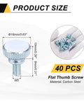 40 Pcs M5x8mm Knurled Thumb Screws, Carbon Steel Zinc Plated, Flat Knurled Head, Fully Threaded Bolts Fasteners, size specifications shown