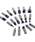 Variety of bits from 80 Piece One Half Inch Shank Carbide Router Bit Set for Woodworking with Tungsten Carbide Bits