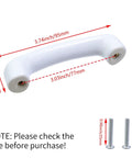 White Glossy Ceramic Cabinet Pulls Arch Shaped 4 Pack Dresser Knobs With 3.03 Inch Hole Centers, size details shown.