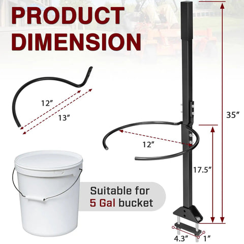 Bucket Bracket For ZeroTurn Mower Handle Upgrade For Quick Tool Transport And Yard Cleanup Haul Mulch Debris And Plants In A 5 Gallon Bucket Black Heavy Duty Yet Lightweight dimensions shown