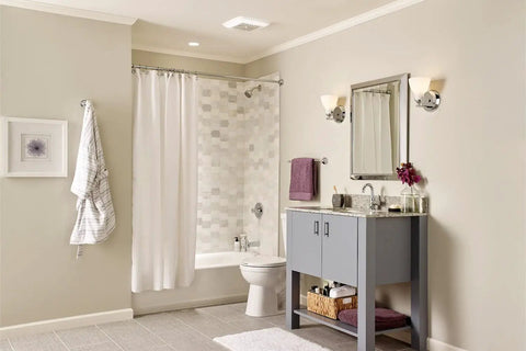 Bathroom showing Ventilation Fan With LED Light For Roomside Installation ENERGY STAR 110 CFM Exhaust Ultra Quiet 1.5 Sones