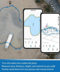 Digital Measuring Wheel With Smart App To Walk And Measure Distance And Area Across Gnarly Terrain No Tape Drama Just Pure Precision For Daily Grind Jobs And Quick Fixes showing mobile app measuring site layout.