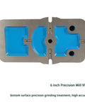 No Nonsense Six Inch Mill Vise Without Base Featuring Rock Solid Cast Iron Construction And Grip Tight Steel Jaws Ready To Roll For Precision Cnc Jobs And Shop Tasks - top view showing blue coated casting.