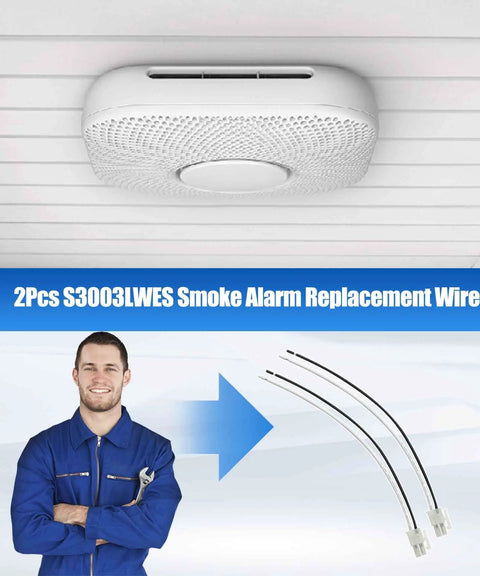 Two Pack S3003LWES Smoke Alarm Replacement Wire For 120V Alarms OEM Grade Replacement Lead shown with smoke detector