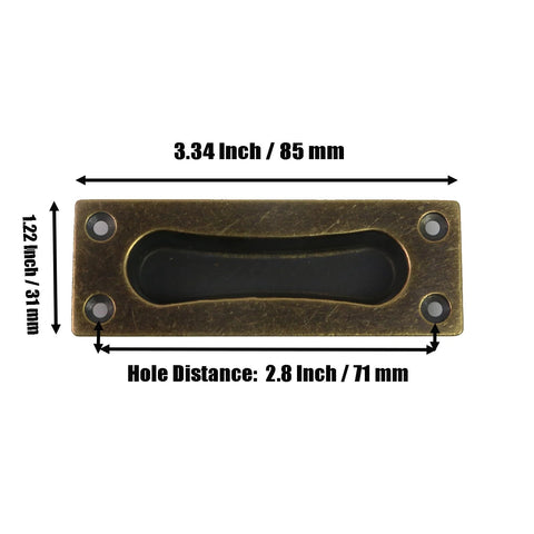 2 Pack Recessed Door Edge Pulls For Sliding Doors Antique Brass Finger Pulls 85x31x13 Mm with 71 Mm Hole Distance