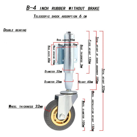 Friction Free 4 Inch Retractable Gate Casters With Heavy Duty Shock Dampening And Quick Flex Lifter For Dead Quiet Iron Gate Rolling Universal Swivel Wheels One Piece Graphite Gray detailed specifications image.
