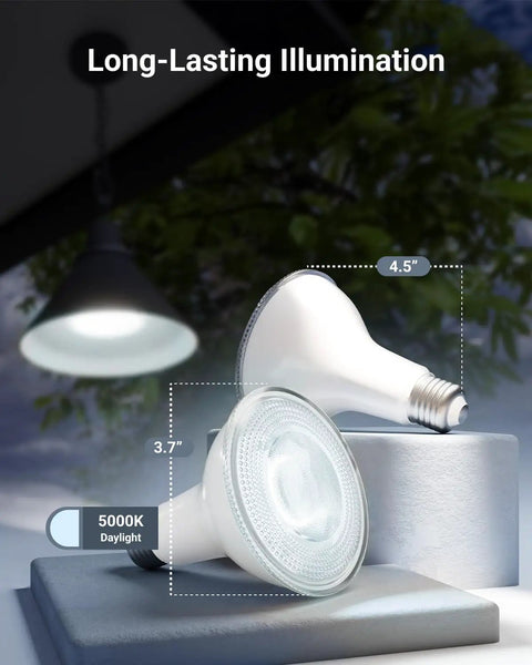 Two Pack PAR30 LED Dusk To Dawn Flood Bulbs With Photocell Sensor, 850 Lumens, 11W, 5000K Daylight, Non Dimmable, E26 Base, outdoor lighting