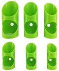 Green Three Piece Foam Pipe Cutter Tool Set For Insulation Pipes showing three ABS plastic cutters in different sizes.
