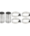 Two 201 stainless steel hose barb fittings with 1-inch BSPT male threads and four hose clamps, silver.