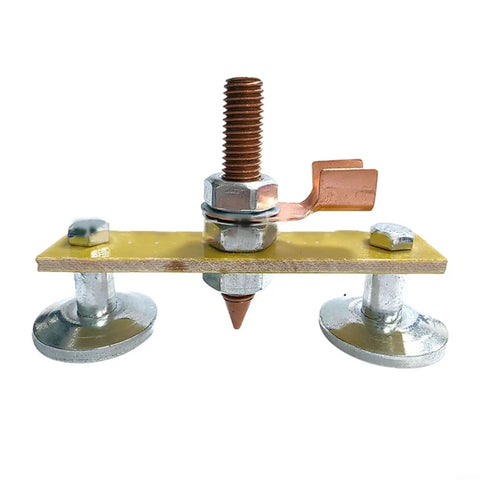 Super Strong Magnetic Welding Ground Clamp With Iron Boron Core Provides A Rock Stable Connection For Any Job And Lets You Hook Up To Smooth Or Curved Metal Surfaces Without Breaking A Sweat. Close-up of clamp with metallic components.