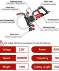 Beefy 9500W Electric Concrete Saw With 270Mm Ring Wall Chaser And Cushioned Grip Handle showing features and specifications.