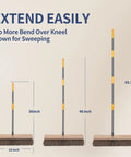 Heavy Duty 18 Inch Push Broom With Rock Solid Wooden Base And Extended Handle For Garage Sweeping And Driveway Cleanup showing adjustable handle lengths.