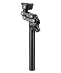 Suspension Seatpost For Mountain Gravel And Hybrid Bikes With Shock Absorber Aluminum Alloy Four Link Design Reduces Fatigue And Smooths Rough Roads Fits 27.2 30.9 31.6 Mm Seat Tubes, black close-up.