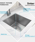 Overhead view of Undermount 23x18x9 Single Bowl Kitchen Sink In 18 Gauge 304 Stainless Steel With Black Finish Built To Last