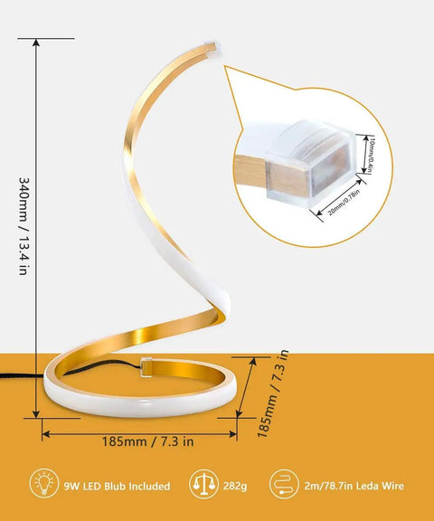Dope Spiral LED Desk Lamp With Dimmable Three Color Temperatures Touch Control Minimalist Modern Gold Finish 13 Inch Tall By 7.3