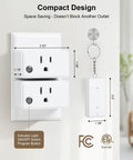 Remote Control Outlet With 200 Ft Range Long Range Wireless Light Switch Plug And Play Grab And Go Mini Electrical Outlet Plug 15A 1875W image showing size and certifications