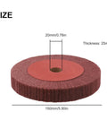 Six Inch Non Woven Nylon Flap Wheel Disc 320 Grit Be Beefy Buffing Tool with size dimensions