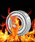 S689ZZ Deep Groove Ball Bearings 9mm By 17mm By 5mm Stainless Steel, metal sealed, front view with flames.