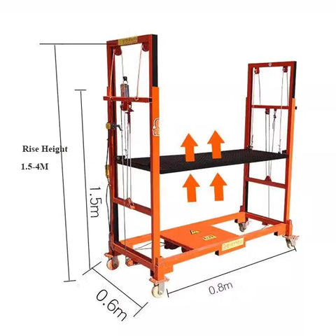 Electric Heavy Duty Lift Cart With Non Skid Deck For Indoor And Outdoor Aerial Work Automatic Cargo Elevator Platform side view with height specs