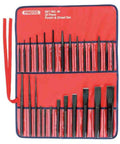 Pro-Grade 26 Piece Punch And Chisel Set With S2 Steel in red pouch, heat-treated for toughness and durability