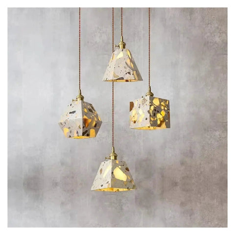 Industrial Marble Pendant Light Fixture Chandeliers with distinct cement shades, ideal for bedside, restaurant, and café use.
