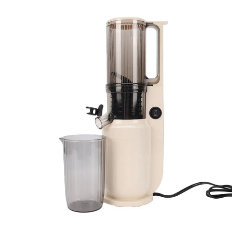 Onythral Compact Electric Cold Press Juicer With 3.15 Inch Wide Mouth for whole produce, featuring a clear juice bowl.
