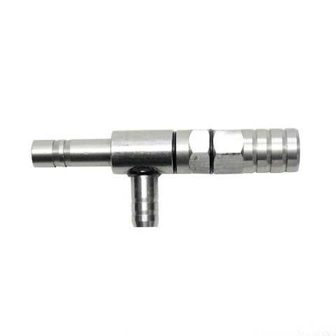 Side view of stainless steel aspirator pump for lab vacuum systems with hydro aspirators, filter pumps, and ball valve suction tub handle