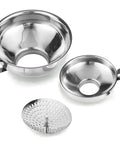 Three Piece Wide Mouth And Regular Mouth Canning Funnel Set With Strainer Stainless Steel For Mason Jars