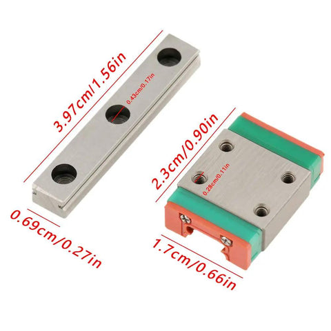 Compact 7mm Wide Linear Rail With 17x23mm Linear Block And 40mm Travel showing dimensions and steel construction