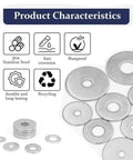 304 Stainless Steel Flat Washer Kit 290 Pc Assorted Set 15 Sizes From M3 To M8 Rustproof For Indoor Outdoor Projects General Fastening And Assembly For Home And Workshop, assorted washers